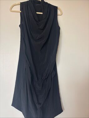 Sisley Black Silk Dress with Cowl Neck and Tie Waist